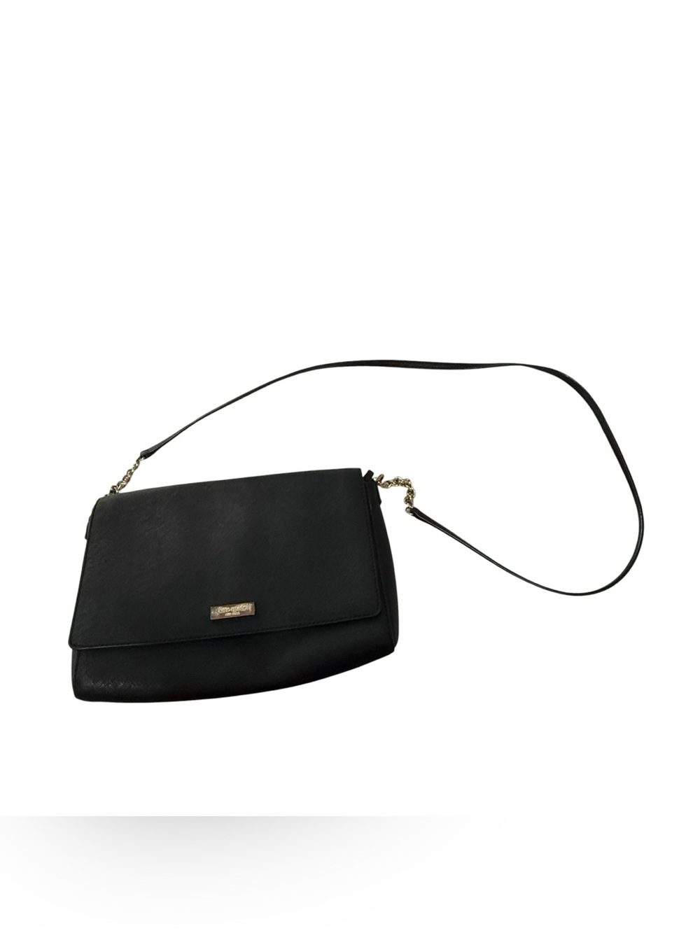 Kate Spade New York Black Saffiano Leather Crossbody Bag Gold Chain Accent‎